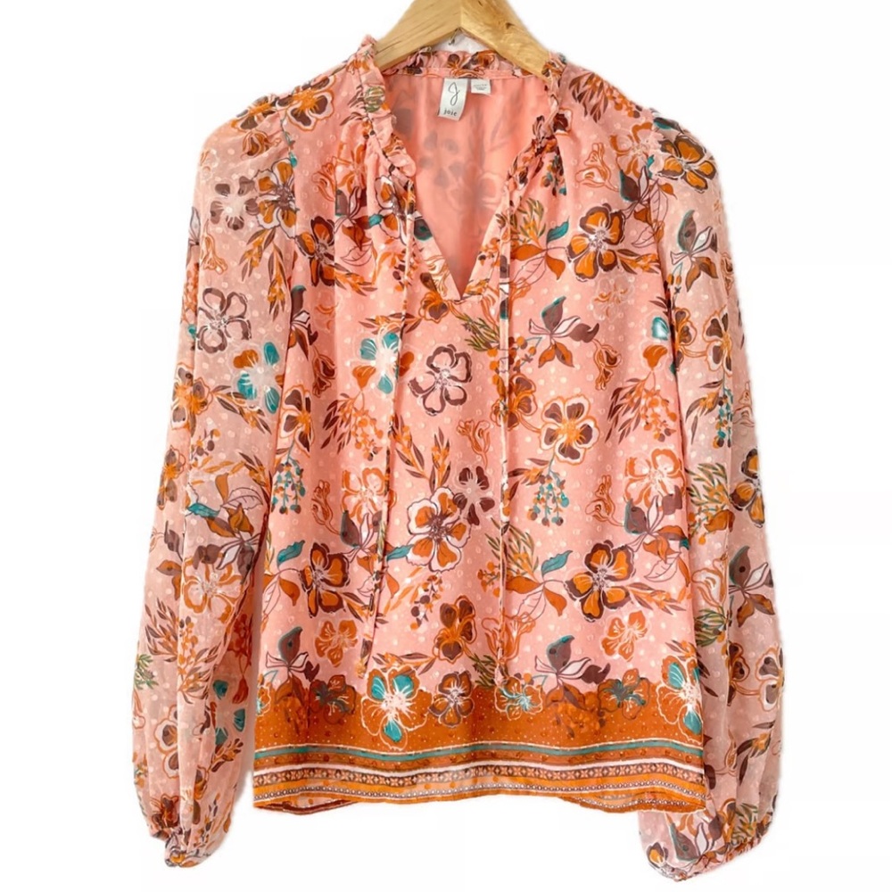 [s] JOIE Romantic Floral Boho Blouse Pink Orange Brown | Size Small - Picture 3 of 7